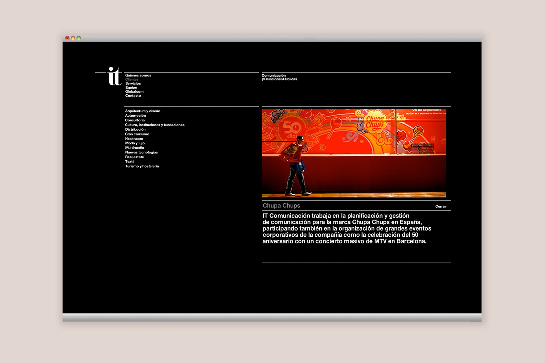 Article by the client CHUPA CHUPS from the IT COMUNICACI&Oacute;N website.&nbsp; Website designed by Esiete branding and communication studio and programmed by sevenap.