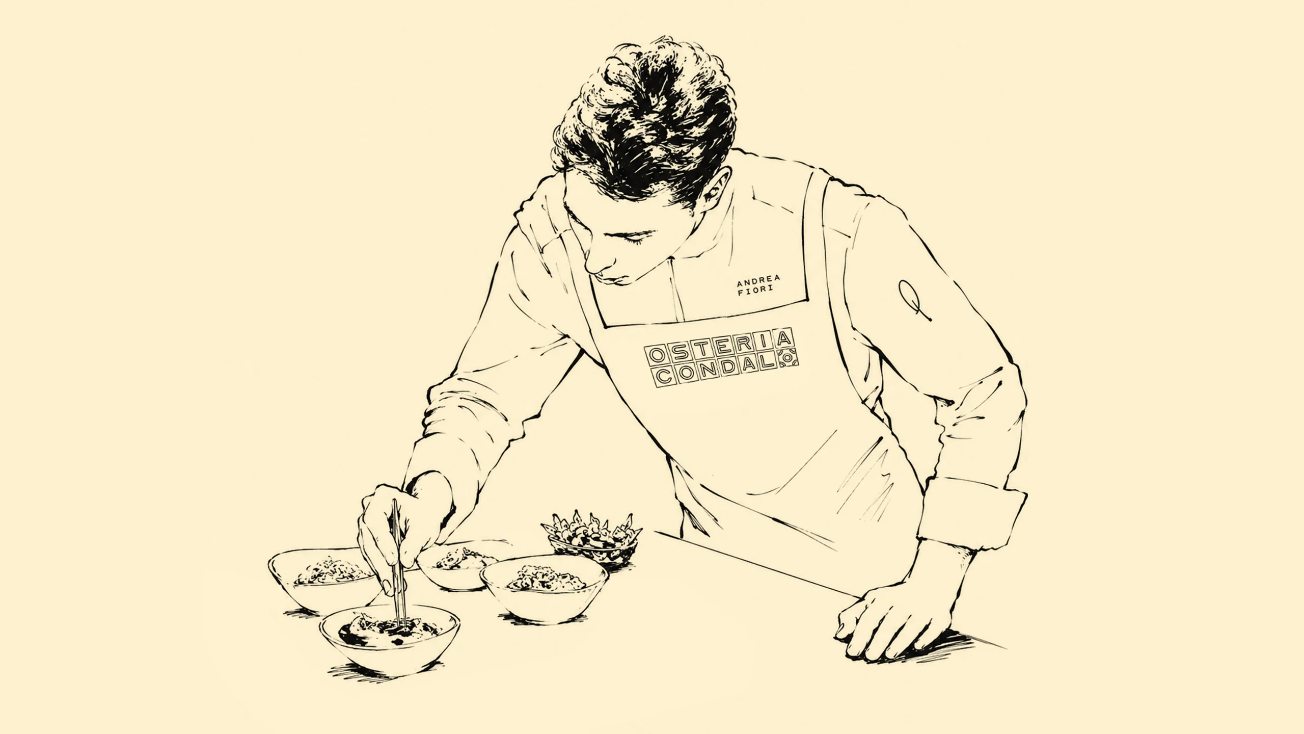 Ilustración del chef Andrea Fiori para la identidad gráfica de Osteria Condal